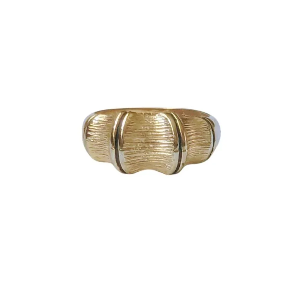 Chunky Ring 18K‎ Gold Plated 50's 60's Vintage Boho Asian Bamboo Unisex Estate